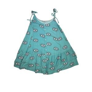 Park Moda Evil Eye Print Tie Strap Ruffle Hem Dress Tunic Blue